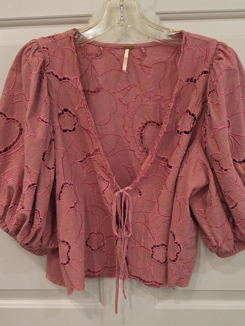 Free People Rose Pink Eyelet Tie-Front Blouse XS